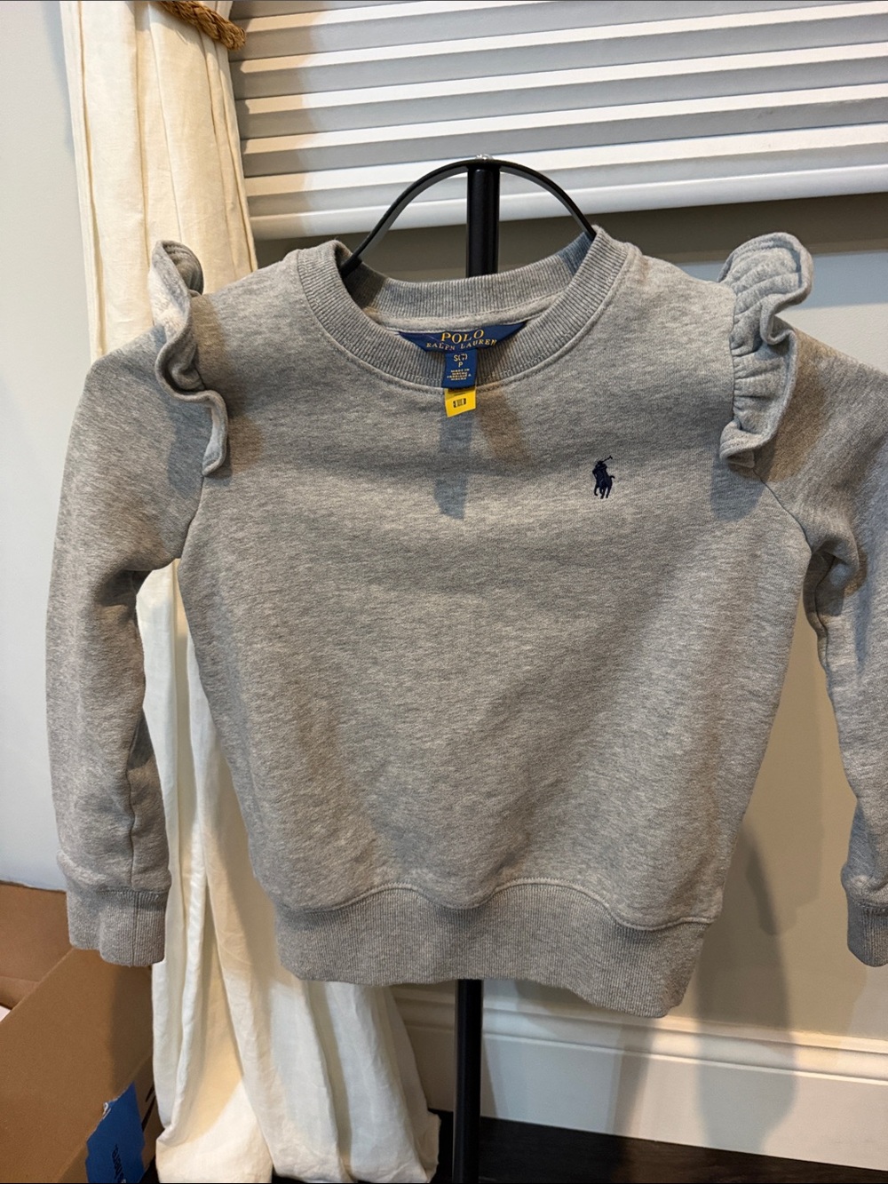 Polo by Ralph Lauren Girls' Light Gray Ruffle-Shoulder Sweatshirt